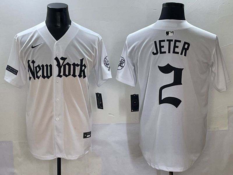 Men 2025 New York Yankees #2 Jeter White Five generations Joint Name Nike MLB Jersey style 14->oakland raiders->NFL Jersey